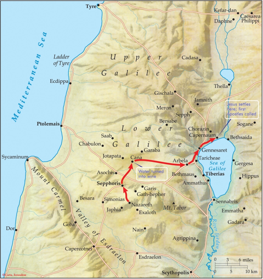 Sea of Galilee map Nazareth to Capernaum