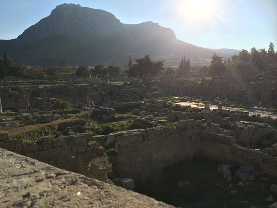 Ancient Corinth sun rays