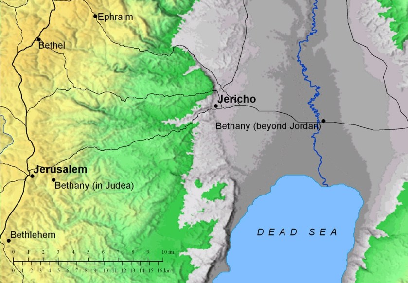 Bible map Bethany and Bethany Beyond the Jordan