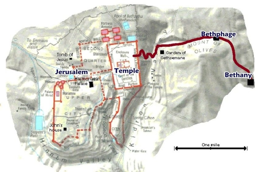 Bible map Bethany to Jerusalem