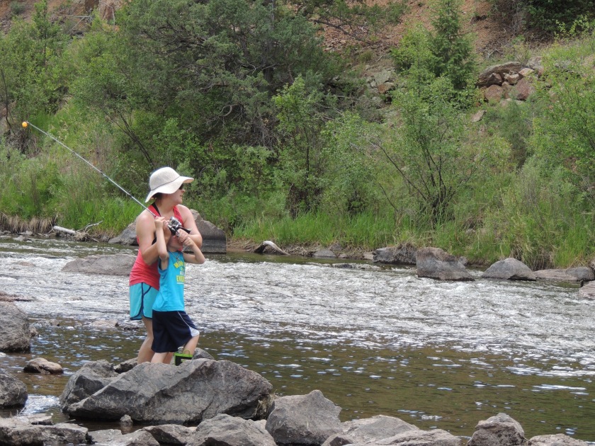 Mom teaching Ben fishing June 2017