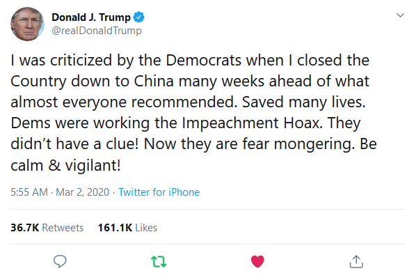Screenshot_2020-03-09 (3) Donald J Trump on Twitter I was criticized by the Democrats when I closed the Country down to Chi[...]